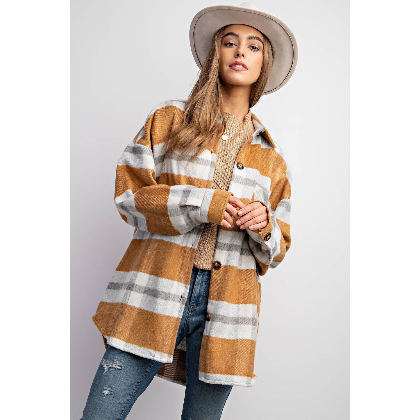 MUSTARD PLAID SHACKET