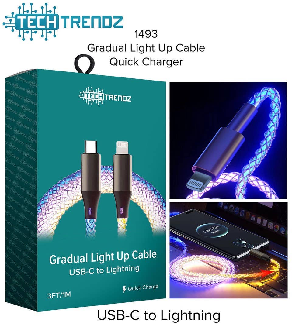 Light up USBC to Lightning or USB-C to USB-C chargers