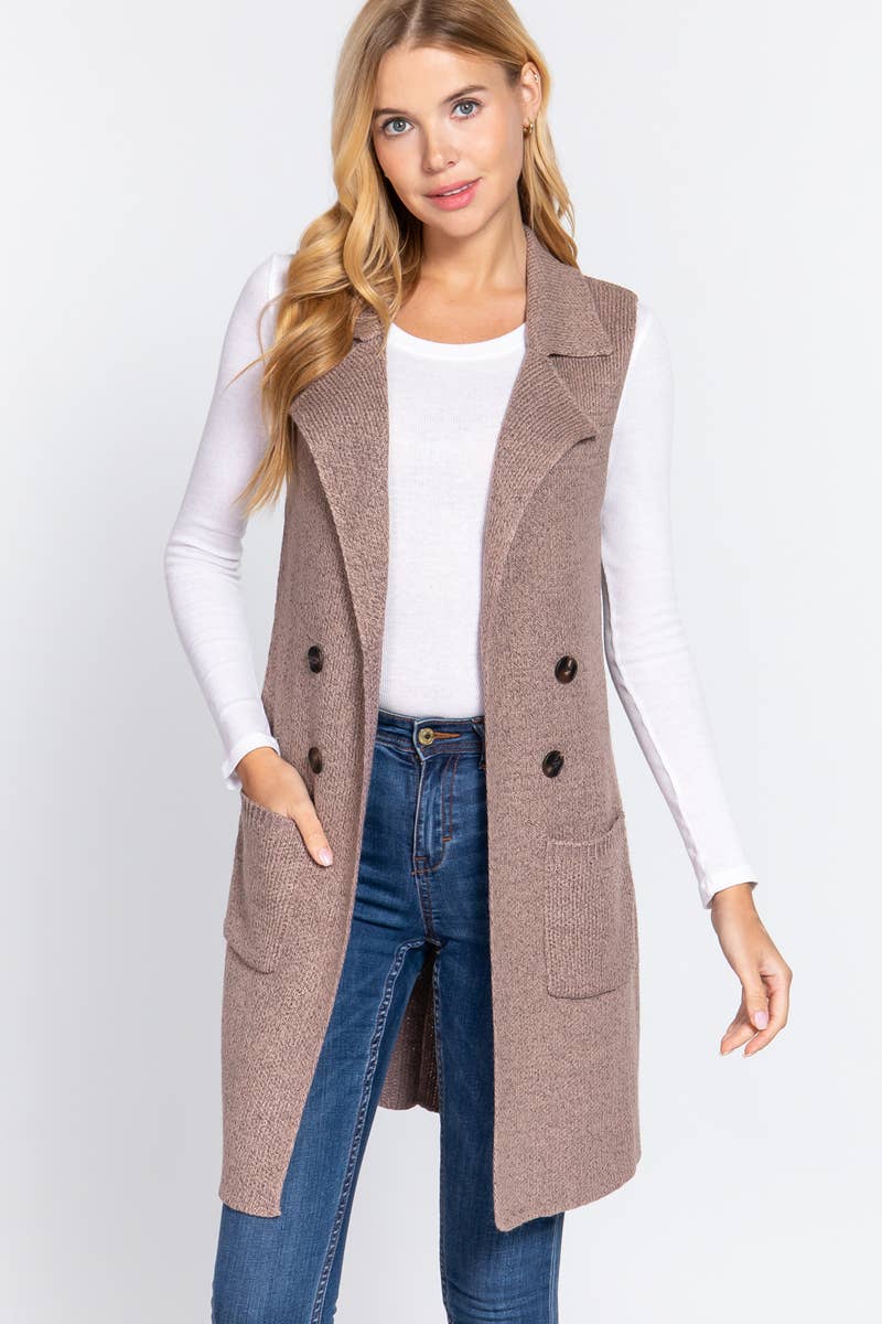 Notched Collar With Side Pocket Long Sweater