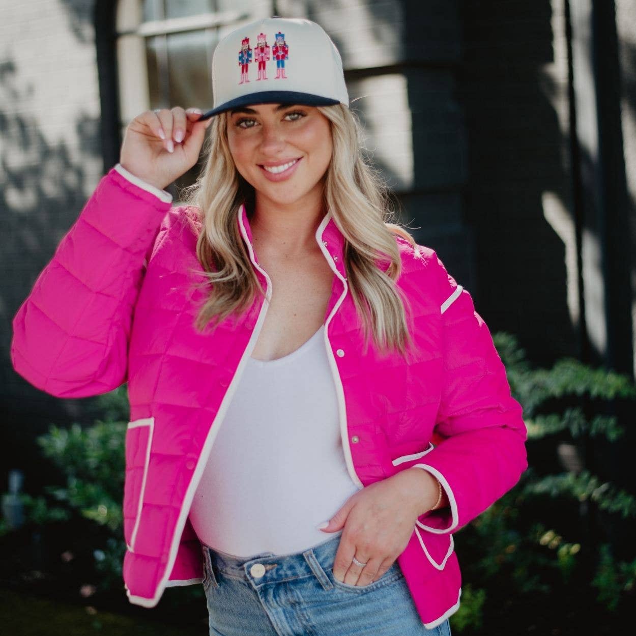 Hot Pink Wholesale Quilted Trim Jacket