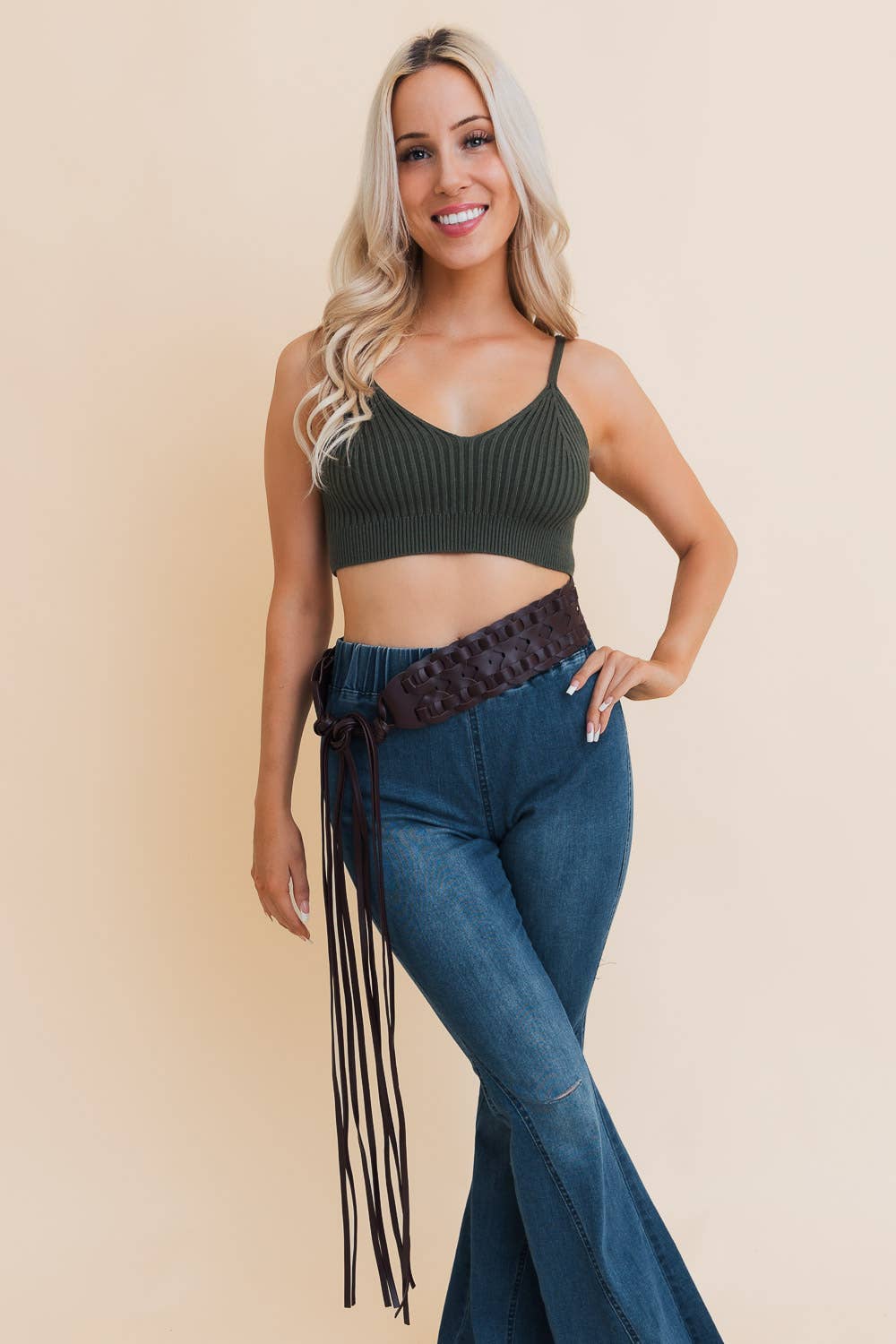 Woven Leather Waist Tie Up Belt