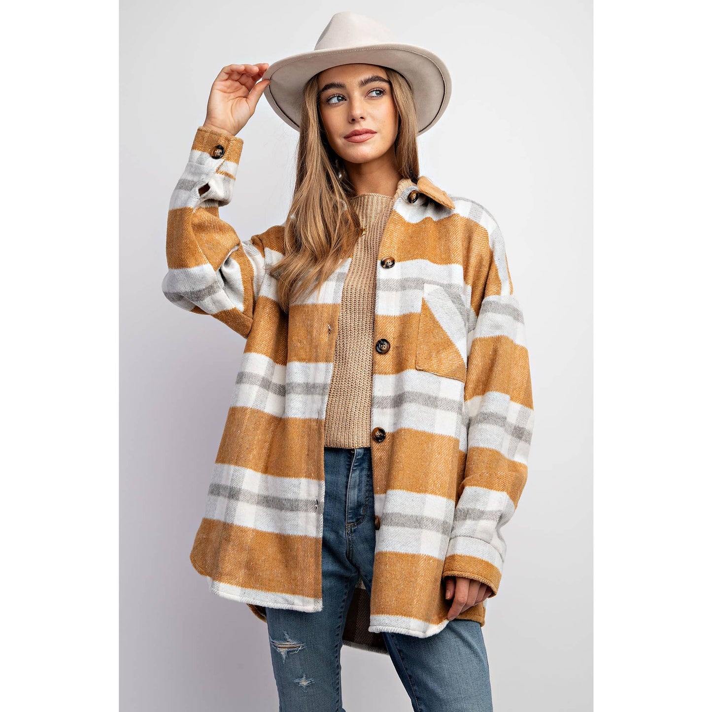 MUSTARD PLAID SHACKET