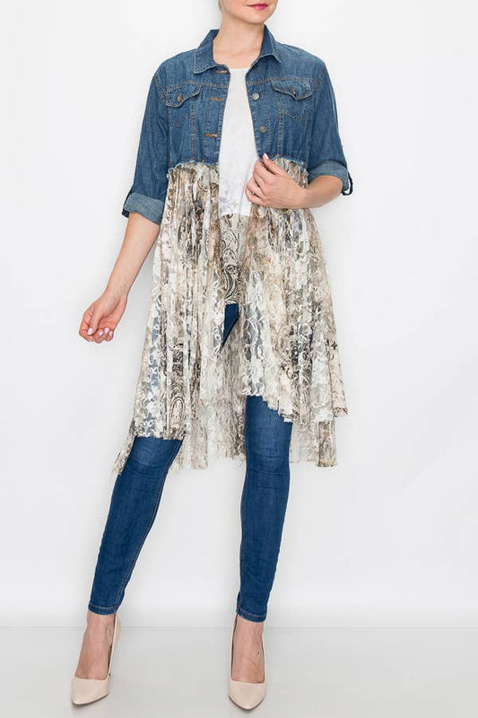 Origami Chic Cropped Denim Lace Layer Jacket