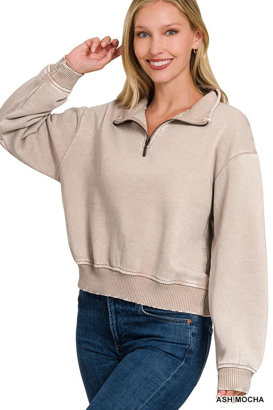 Acid Wash 1/2 Zip Pullover