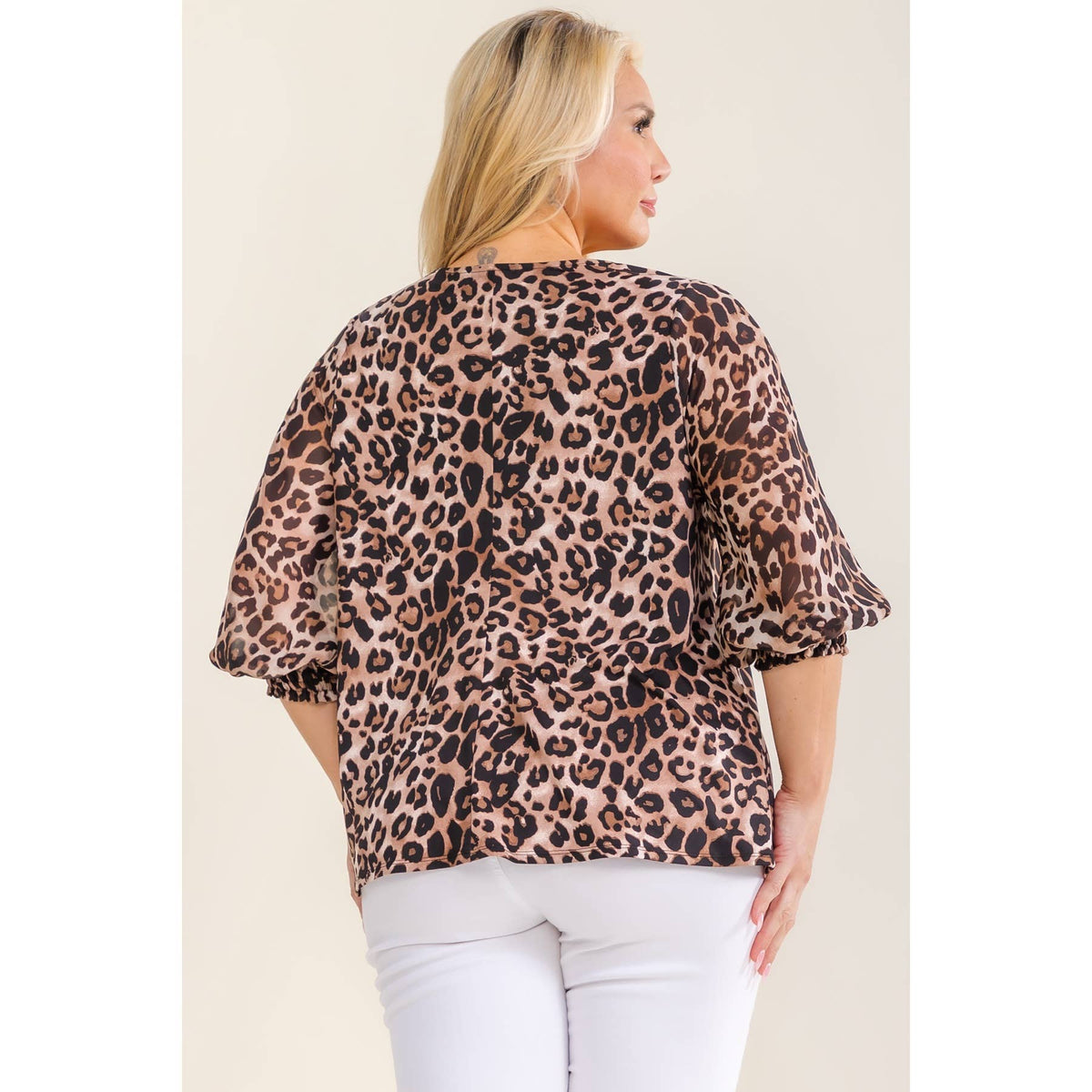 PLUS ANIMAL PRINT COWL NECK BLOUSE