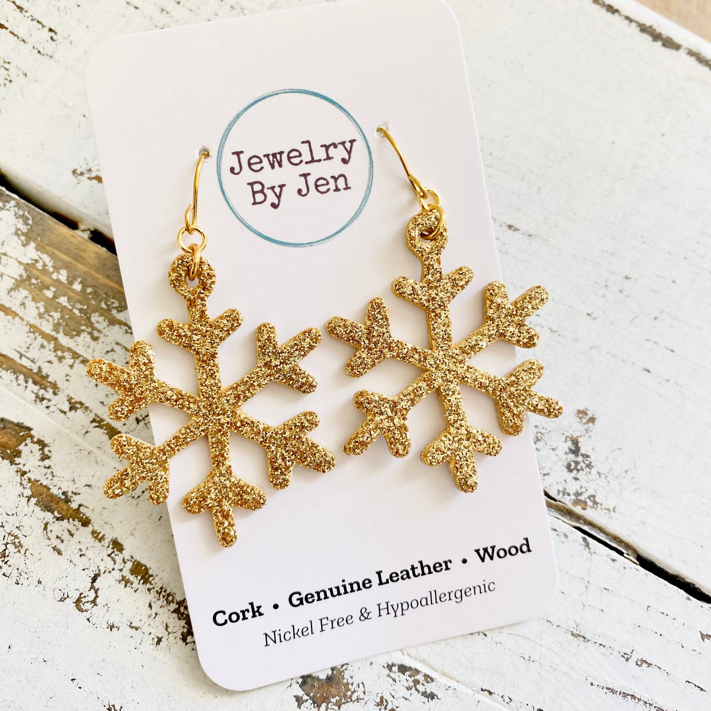 Snowflake Gold Christmas Earrings Glitter