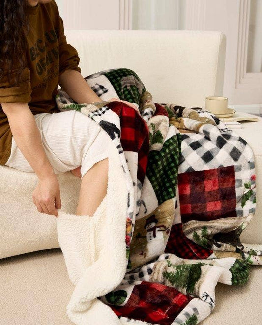 "Country Lodge Patchwork" Footed Flannel Throw 50"x70"