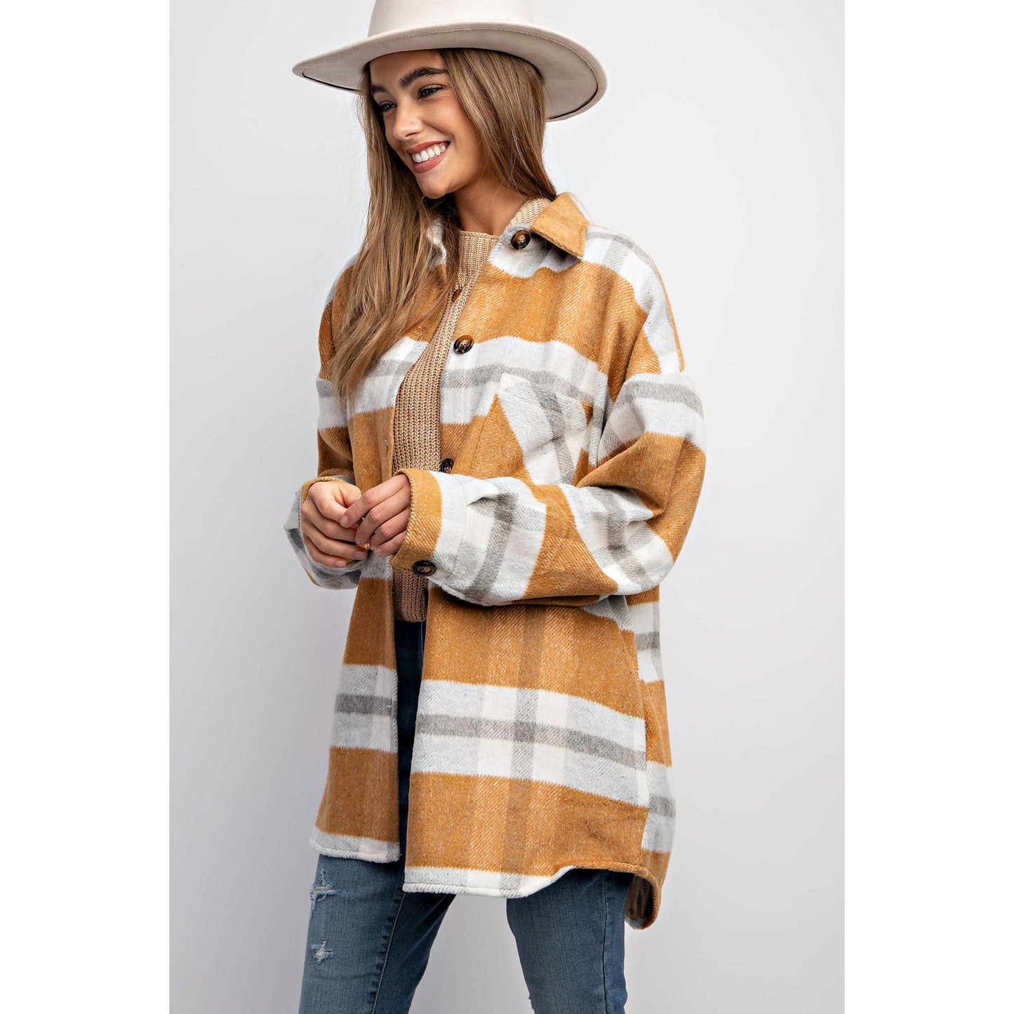 MUSTARD PLAID SHACKET