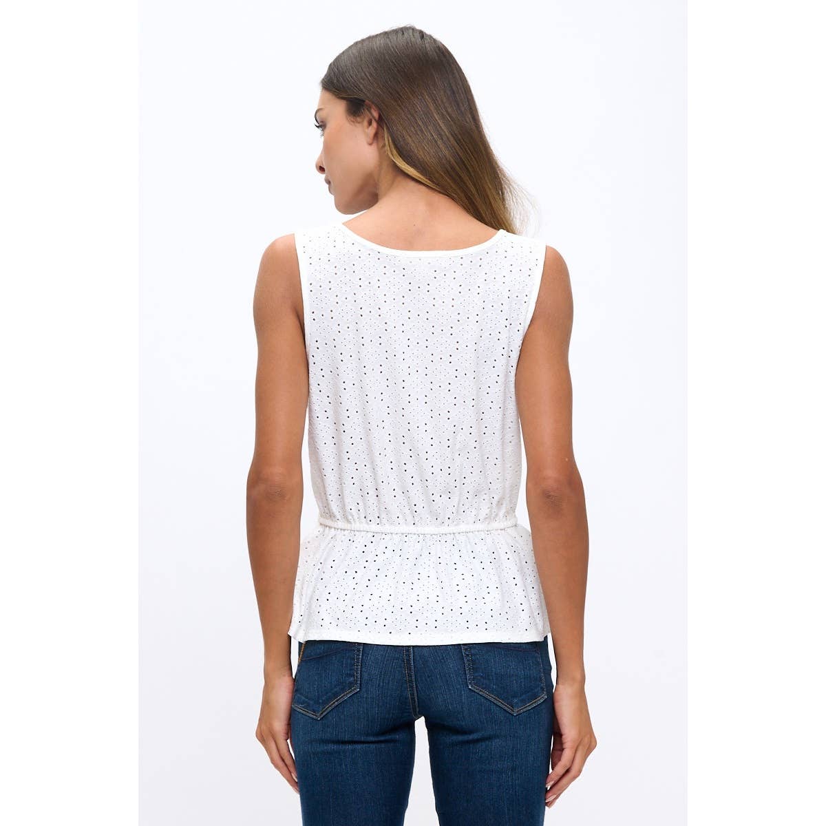 EYELET TIE PEPLUM WEAR TO WORK TOP