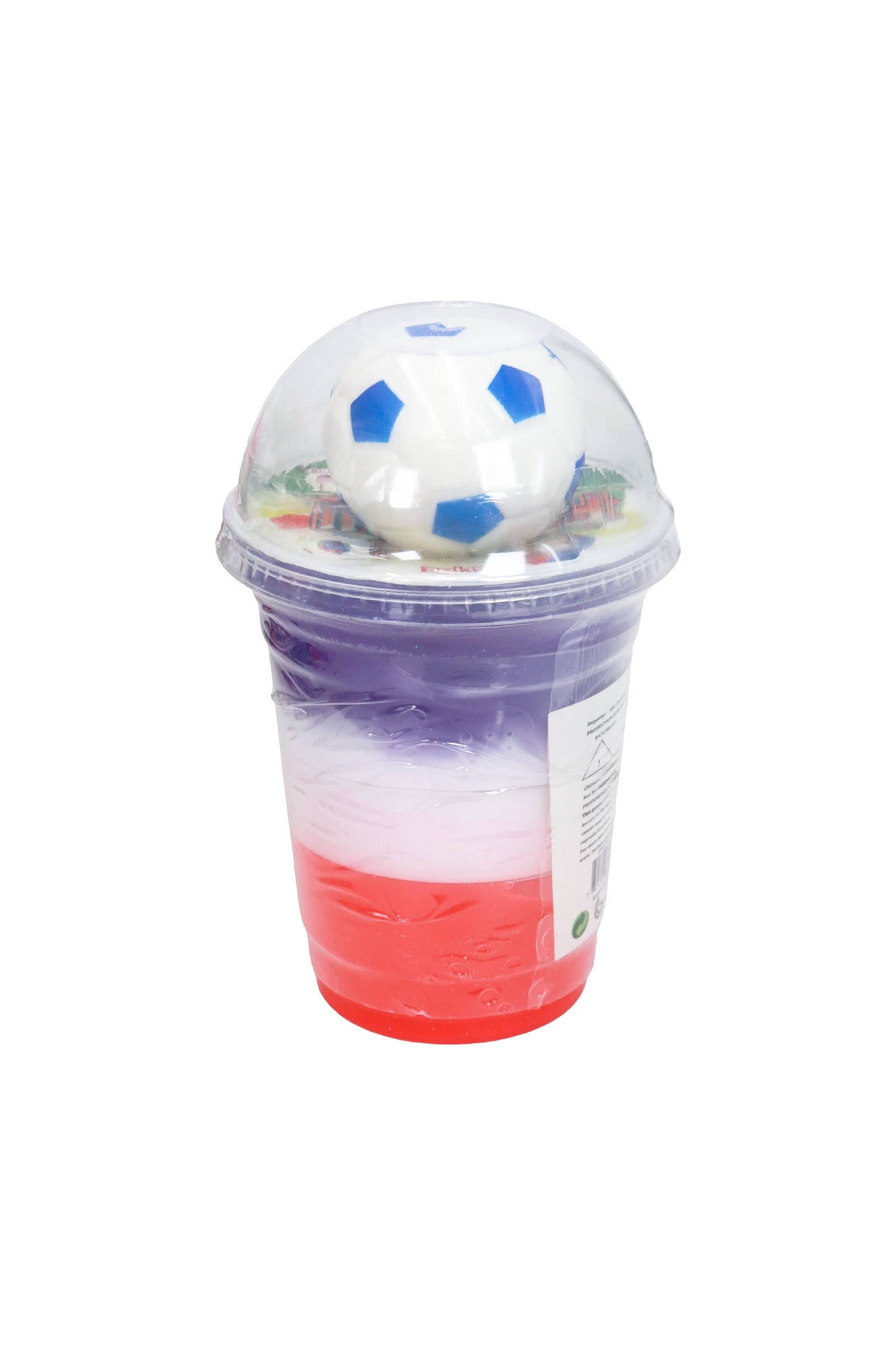 Colorful 3-Tone Gel Slime Cup w/ Soccer Foam Squishy