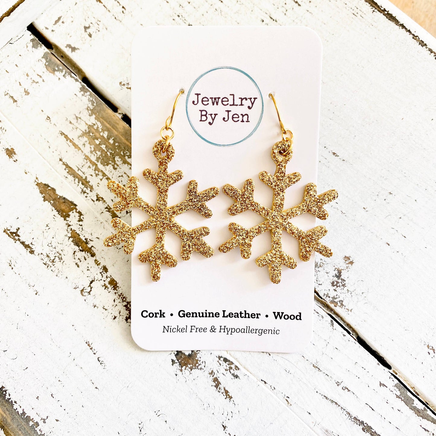 Snowflake Gold Christmas Earrings Glitter