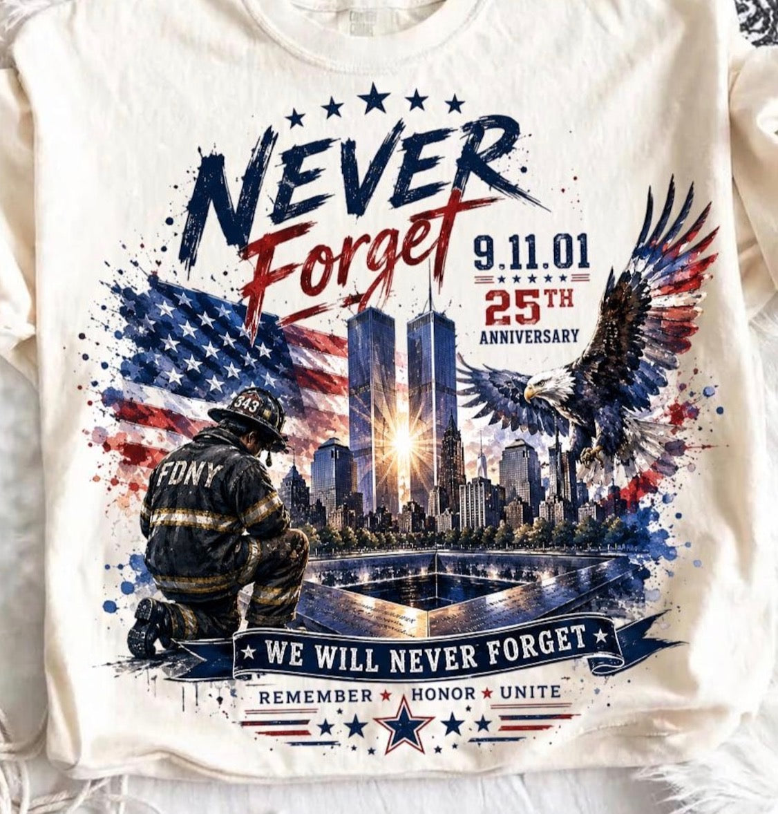 9/11 FIREMAN NEVER FORGET TOWER TEE