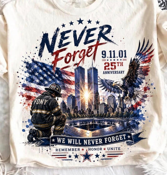9/11 FIREMAN NEVER FORGET TOWER TEE