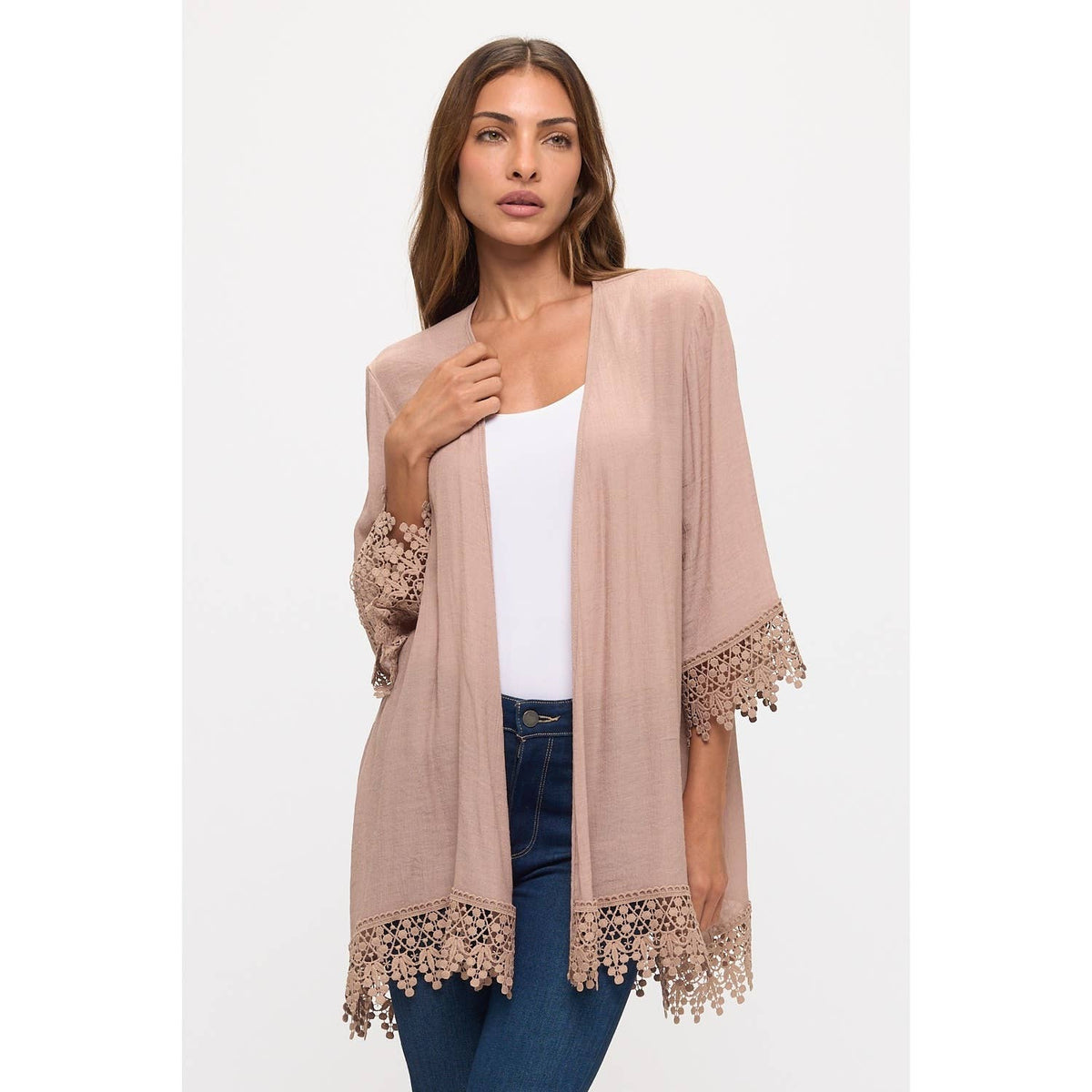 CROCHET LACE OPEN FRONT KIMONO