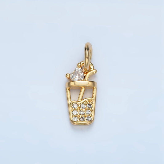 24K Gold Filled Micro Paved CZ Iced Drink Charm | E914
