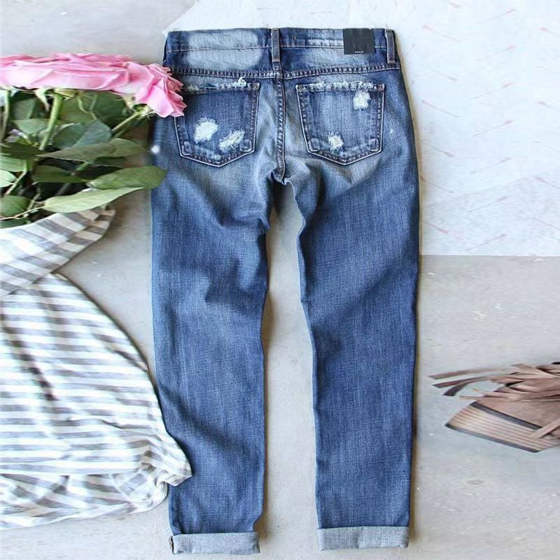 Ripped Jeans Women SF Patch Straight Denim Pants