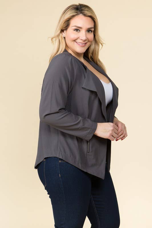 PLUS SIZE OPEN FRONT DRAPED JACKET