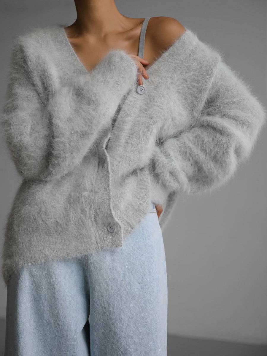Pink Faux Mink Knit Oversized Cardigan Soft Fluffy Sweater