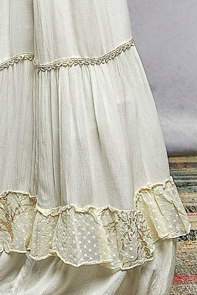 POL Smocked Embroidered Long Skirt