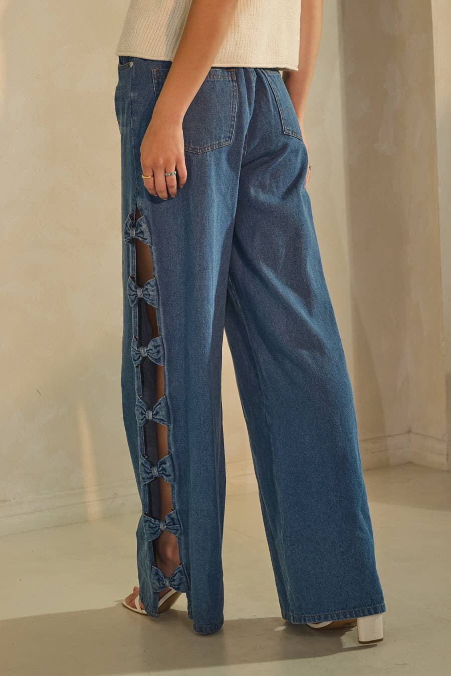 Oddi Bow Cut Out Wide Leg Jeans