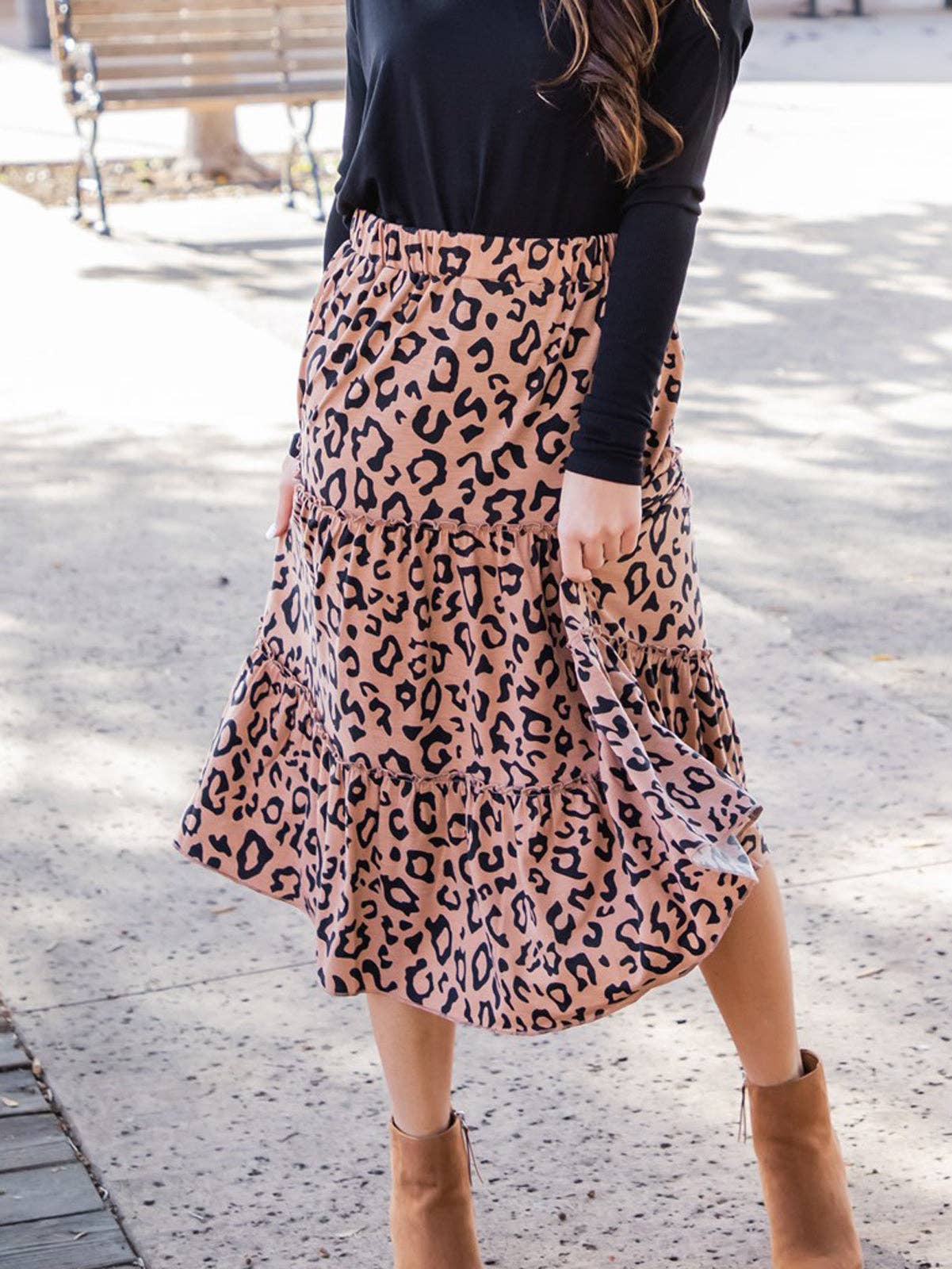 Amara Animal Print Tiered Midi Skirt