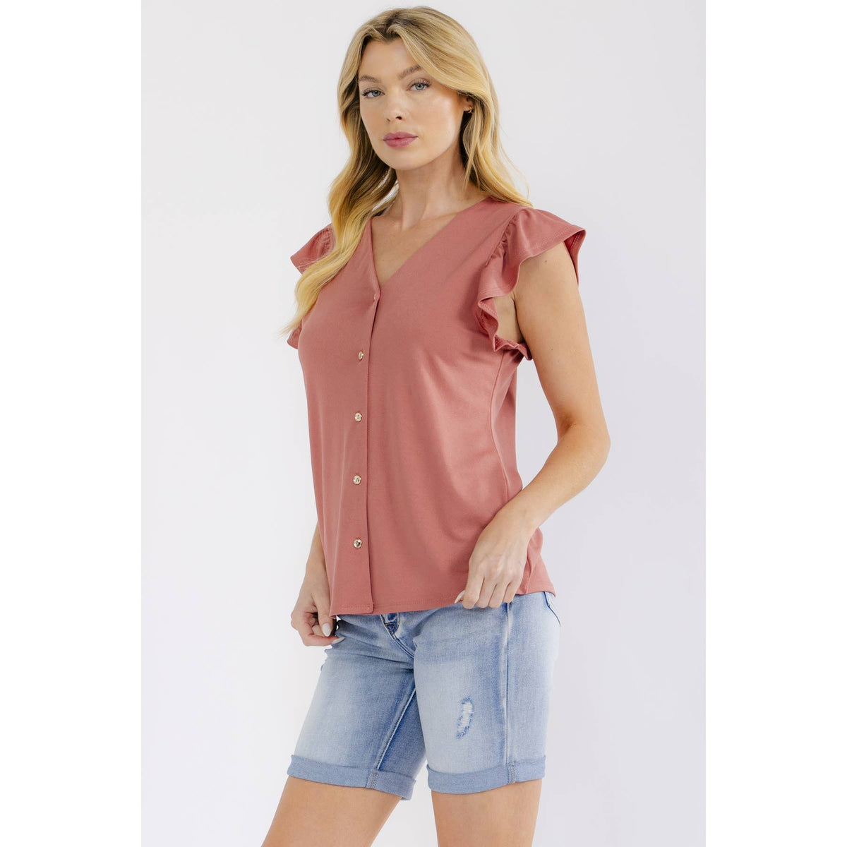 FLUTTER BUTTON FRONT TEE