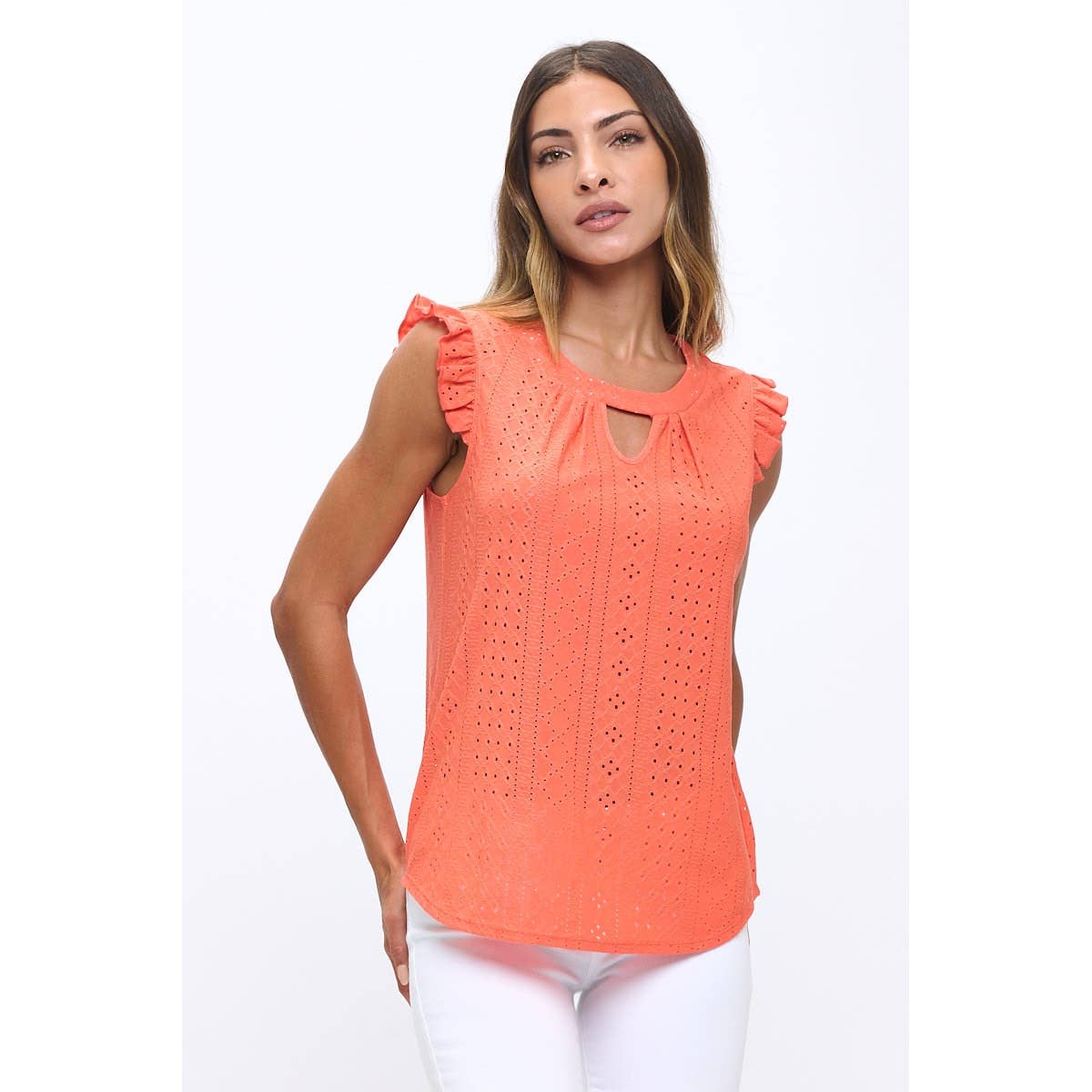 EYELET RUFFLE TANK TOP