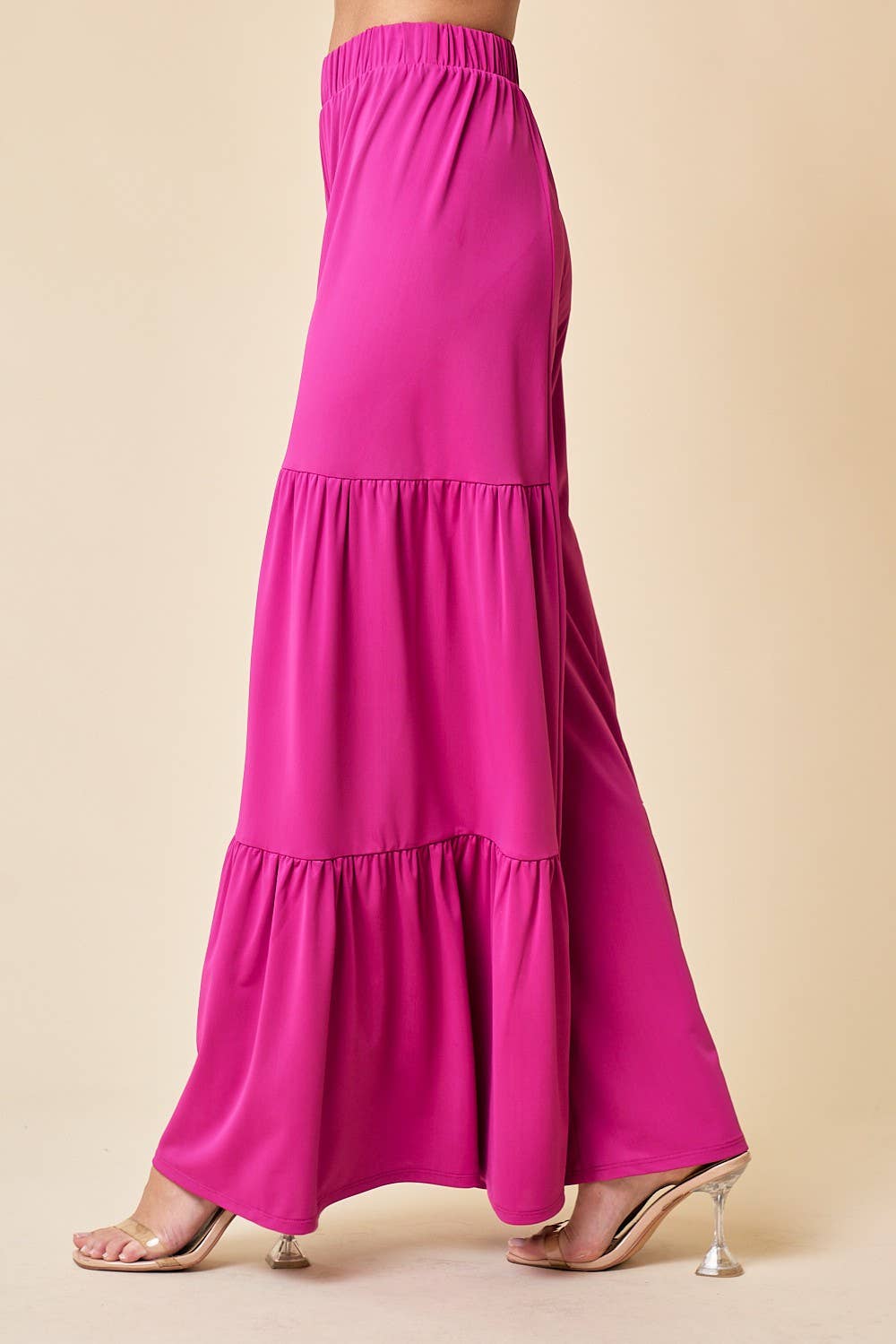 Wisteria Lane HOT PINK TIERED STRETCHTY YOGA PALAZZO PANTS