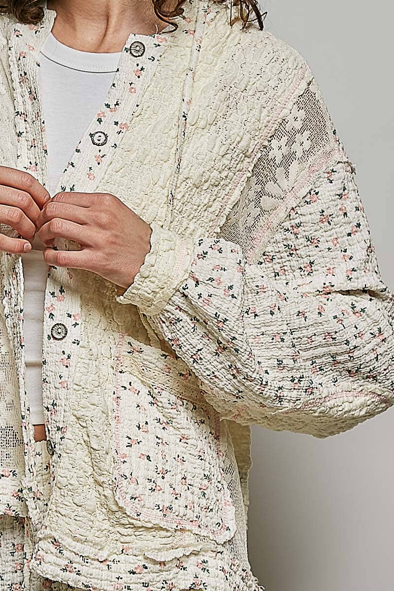 POL Balloon Sleeves Lace Floral Hoodie SALE