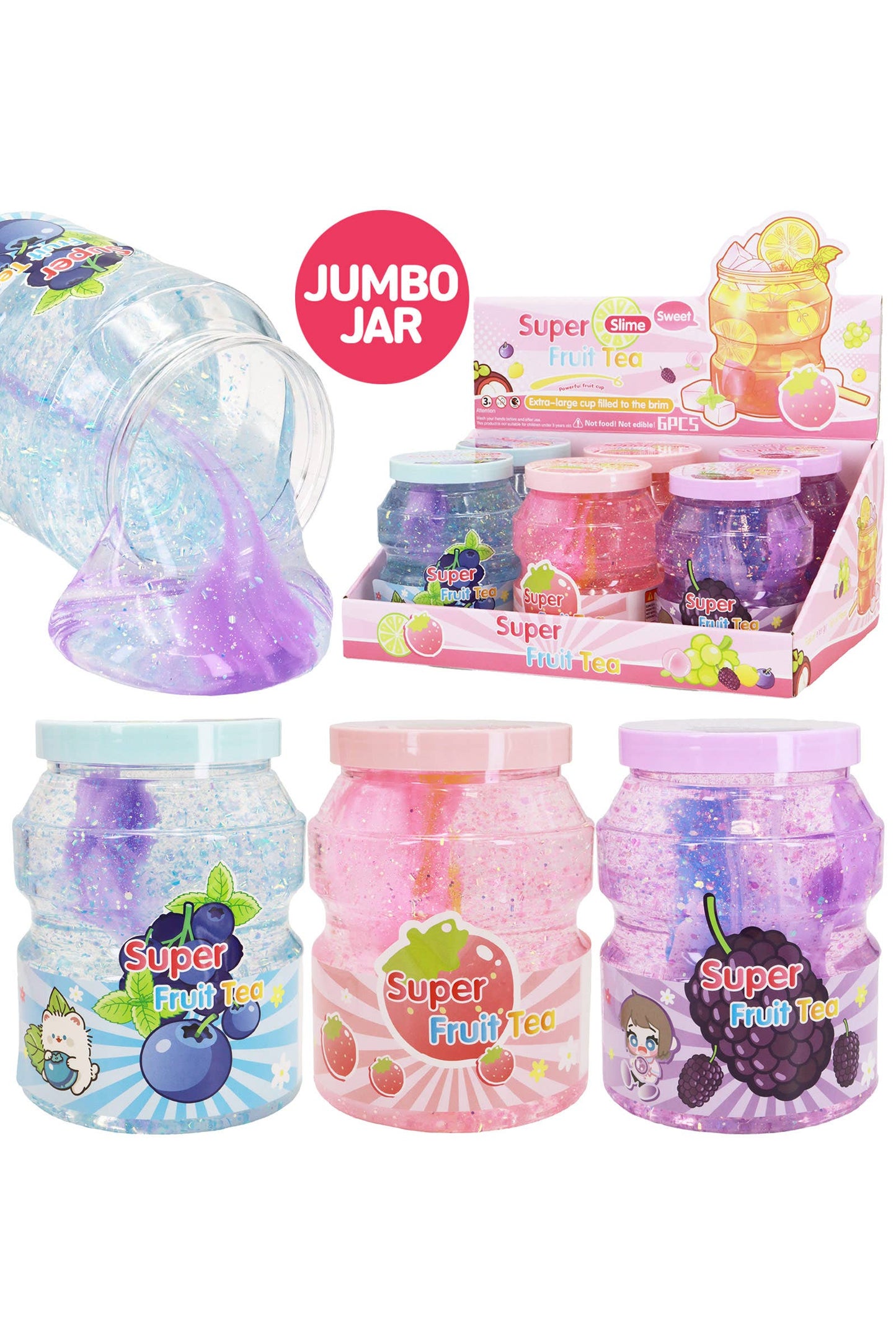 Super Fruit Tea Jumbo Glitter Slime Jar EST Arrival Mid Aug
