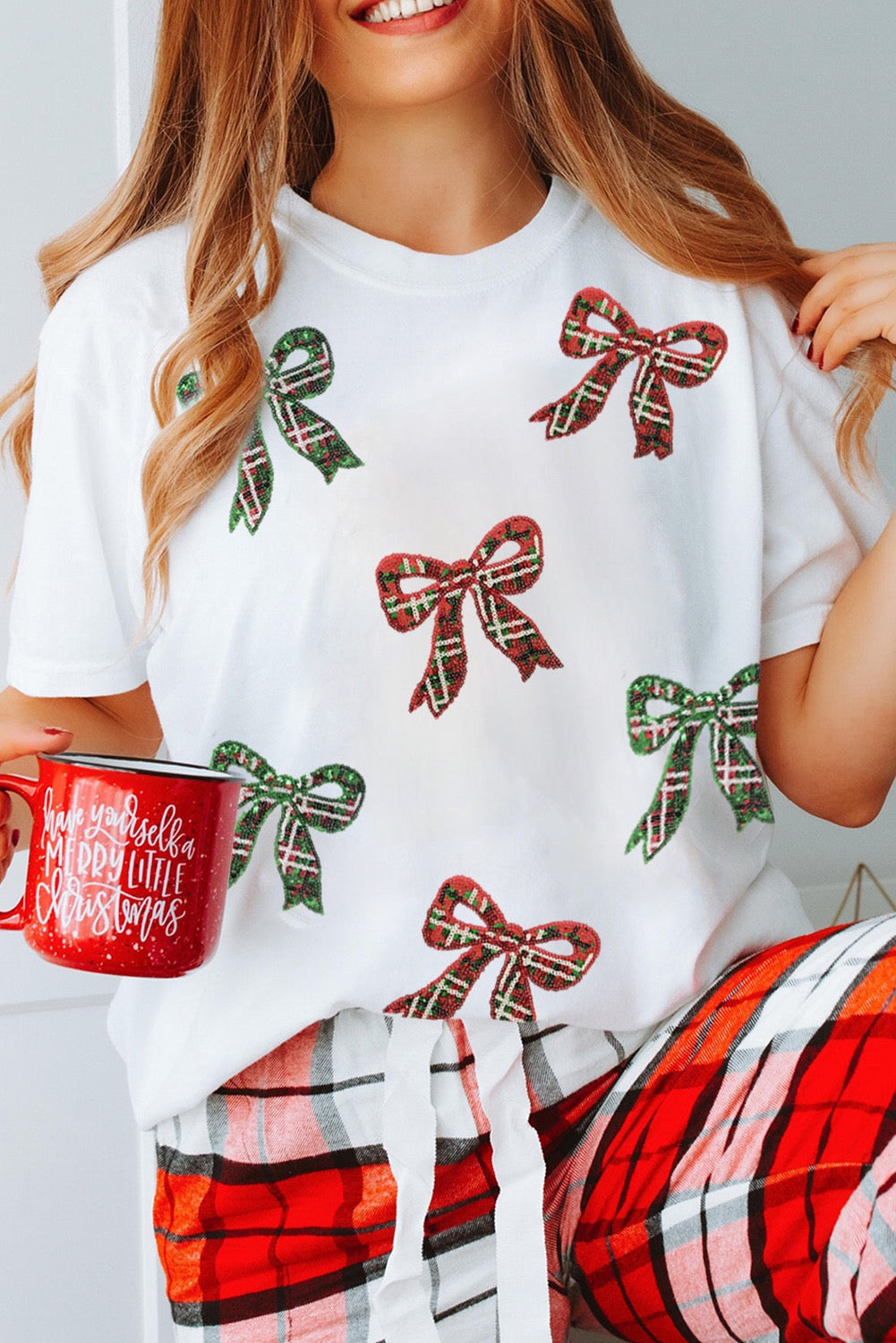 Festive Christmas Sequin Bow Tee