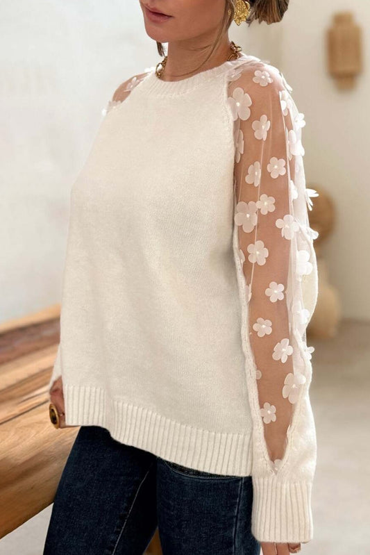 3D Sheer Flower Sleeve top