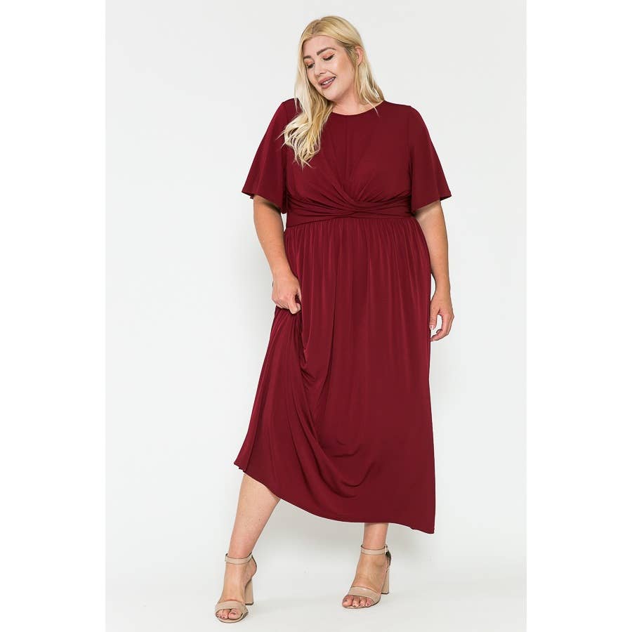 Burgundy Short Sleeve Maxi Dress