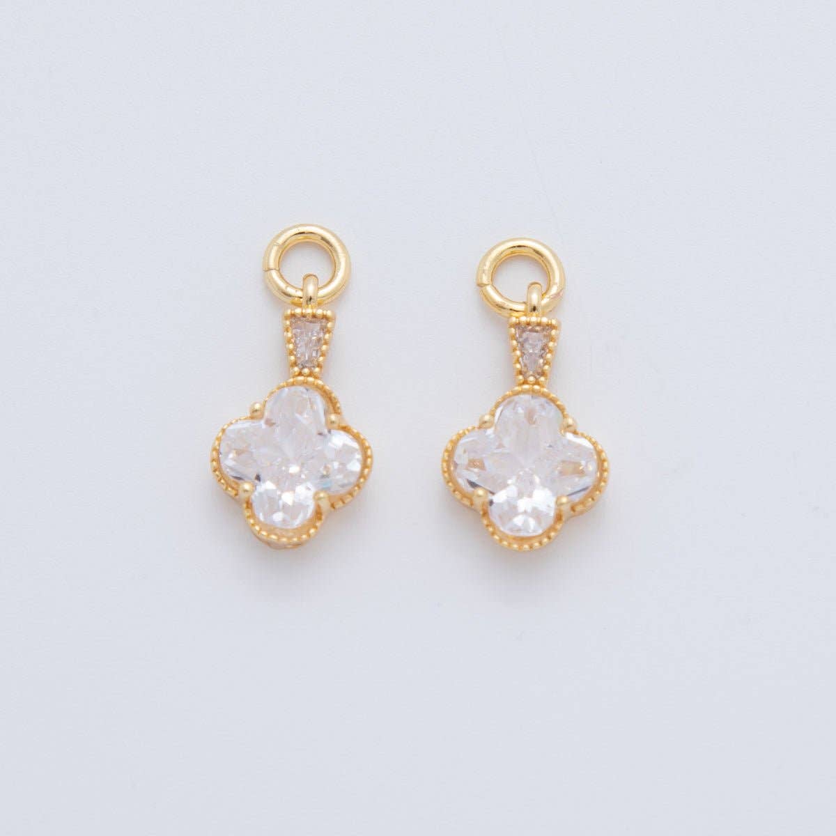 18K Gold Filled Clear CZ Quatrefoil Baguette Charm