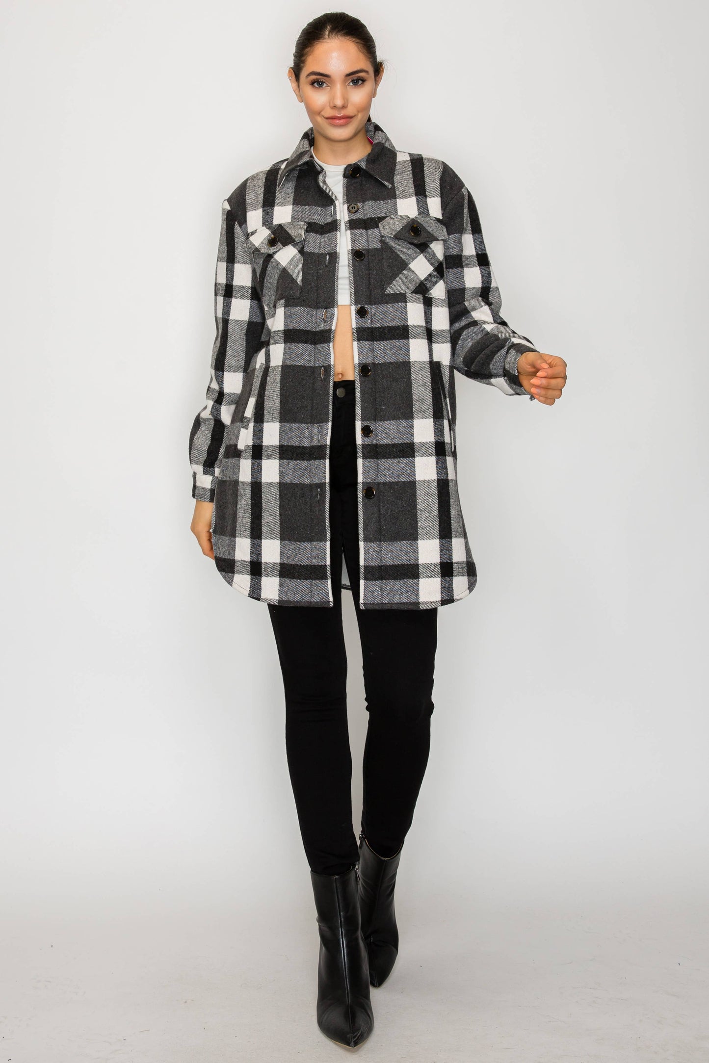 USA Plaid Sherpra Shacket