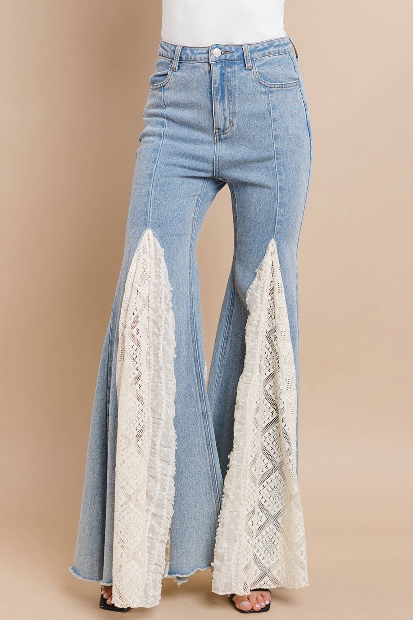 Wisteria Lane LACE DETAIL WIDE LEG JEANS