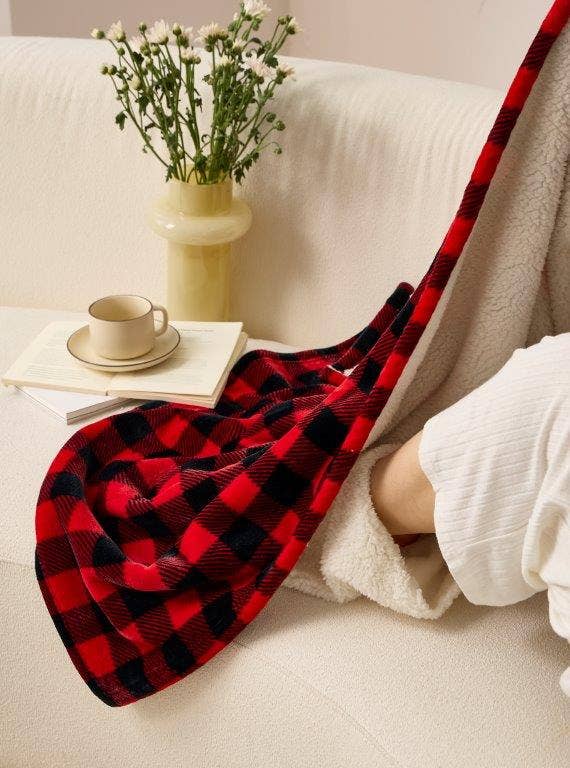 "Red & Black Plaid" Footed Flannel Throw 50"x70"