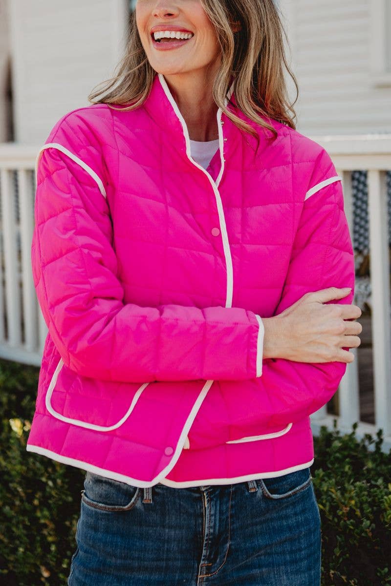 Hot Pink Wholesale Quilted Trim Jacket