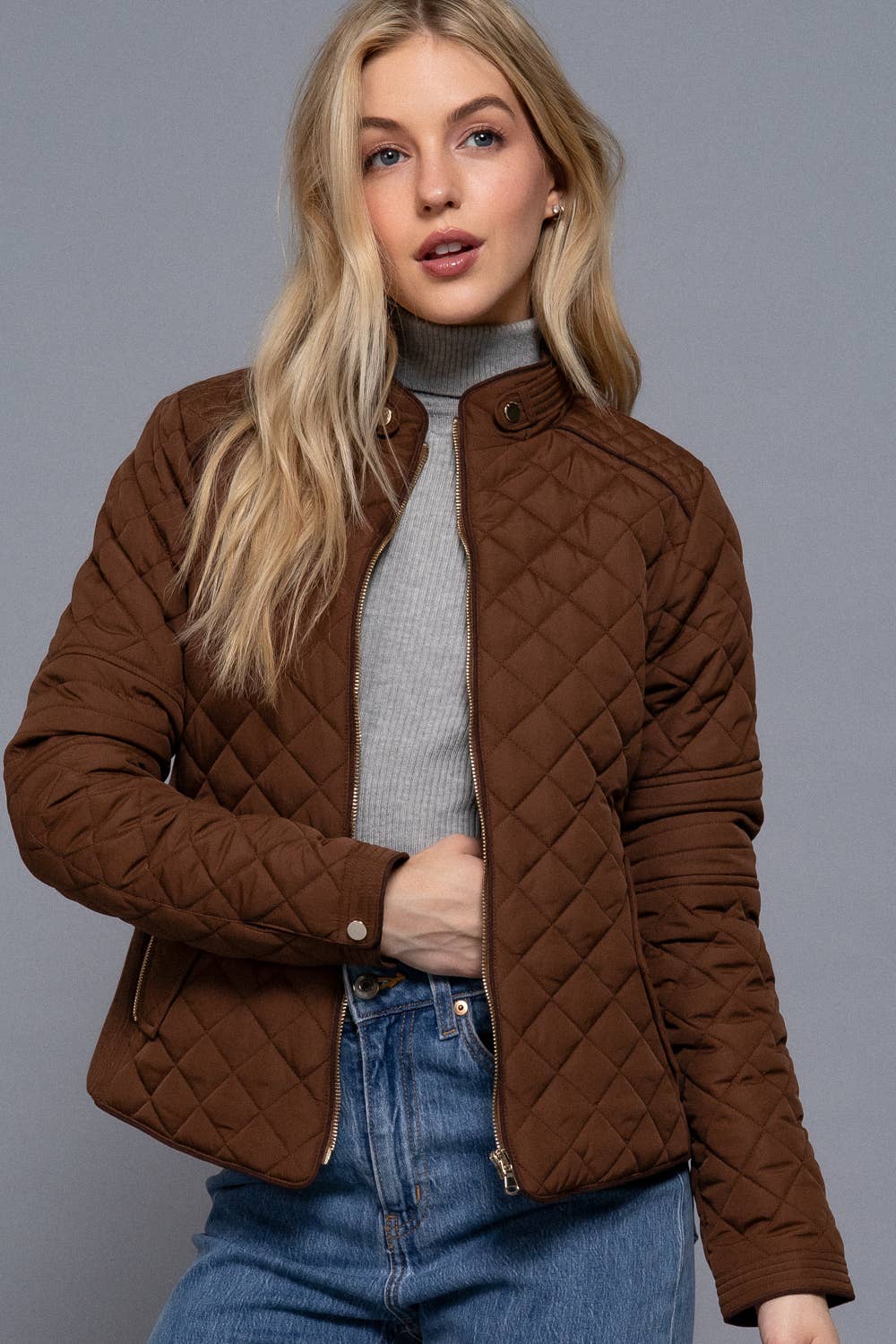 Suede Piping Rib Quilted Padding Jacket / Vest
