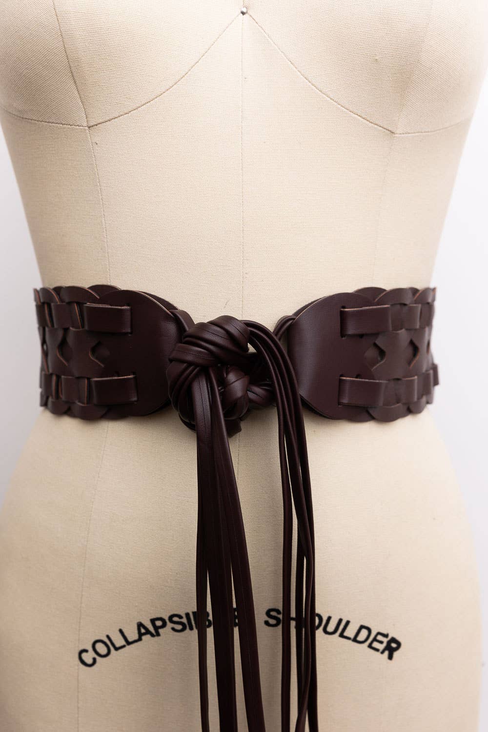 Woven Leather Waist Tie Up Belt