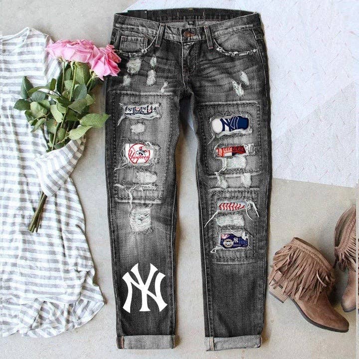 Women’s Game Day Baseball Fan Ripped Denim Jeans