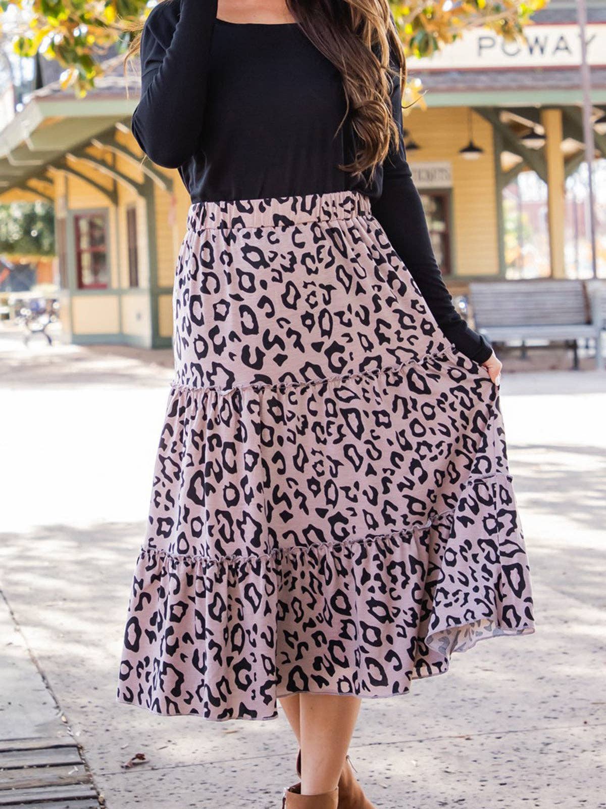 Amara Animal Print Tiered Midi Skirt