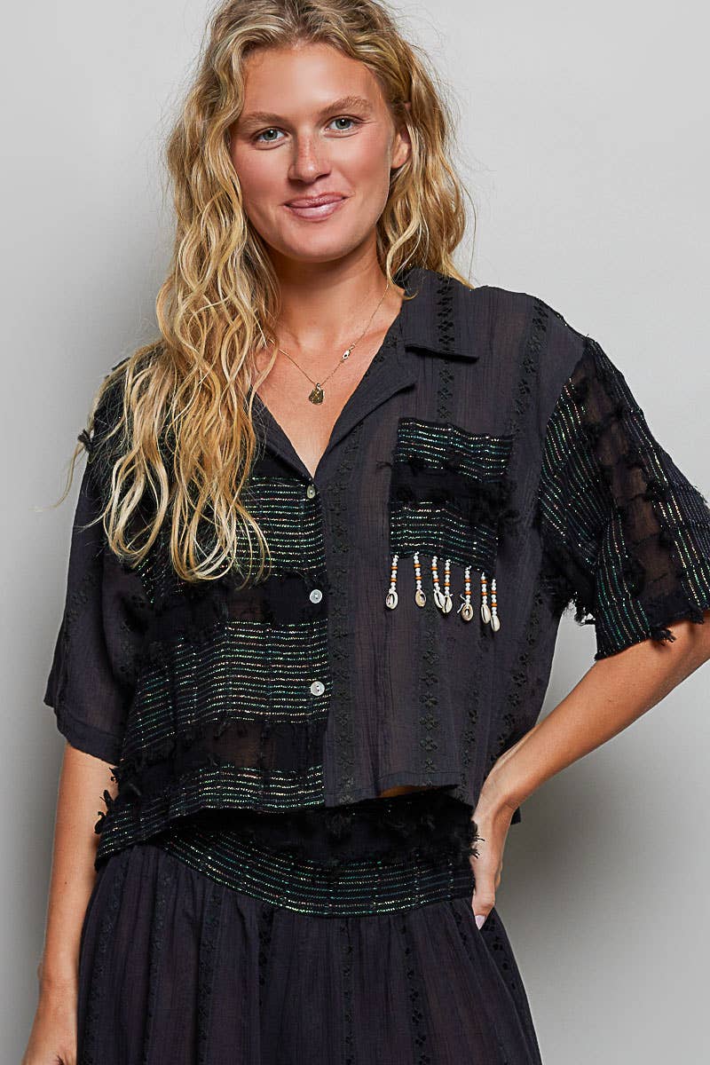 POL Boho Woven Shell Beads Top