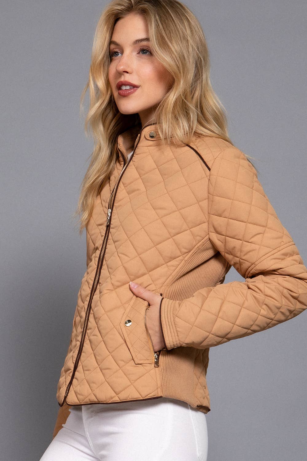 Suede Piping Rib Quilted Padding Jacket / Vest