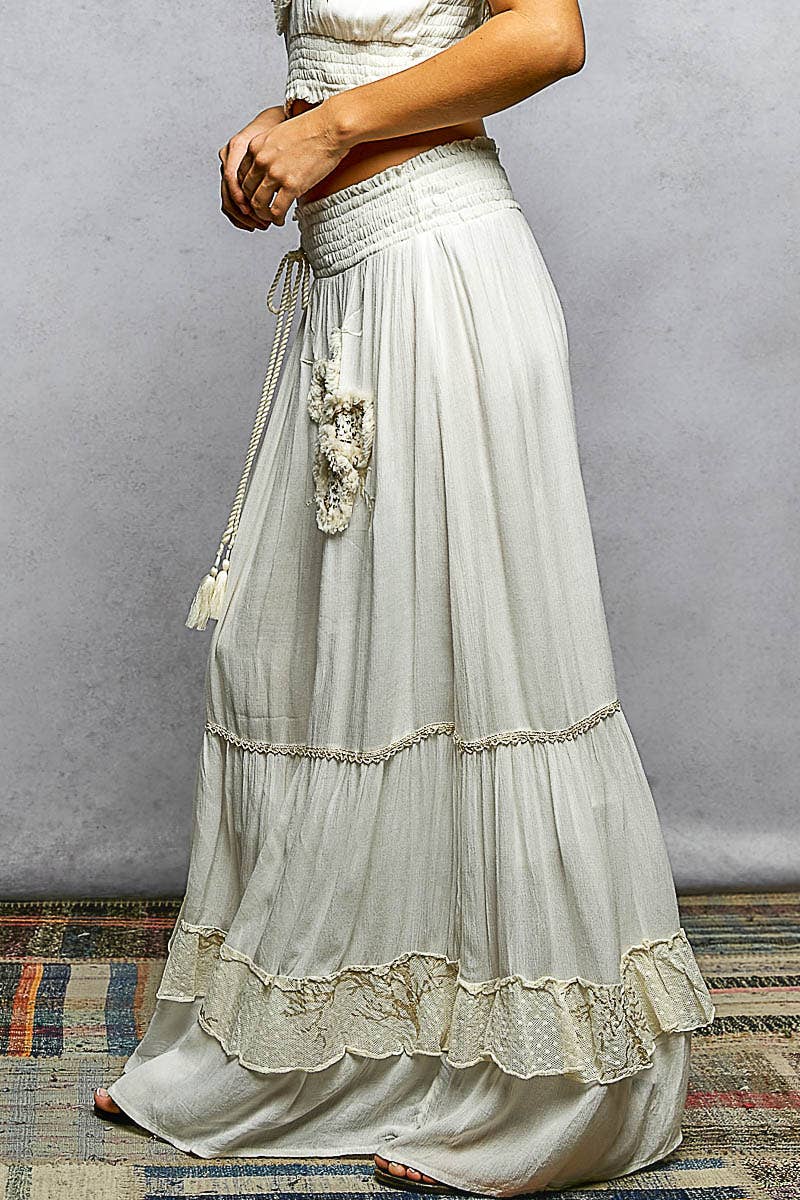 POL Smocked Embroidered Long Skirt