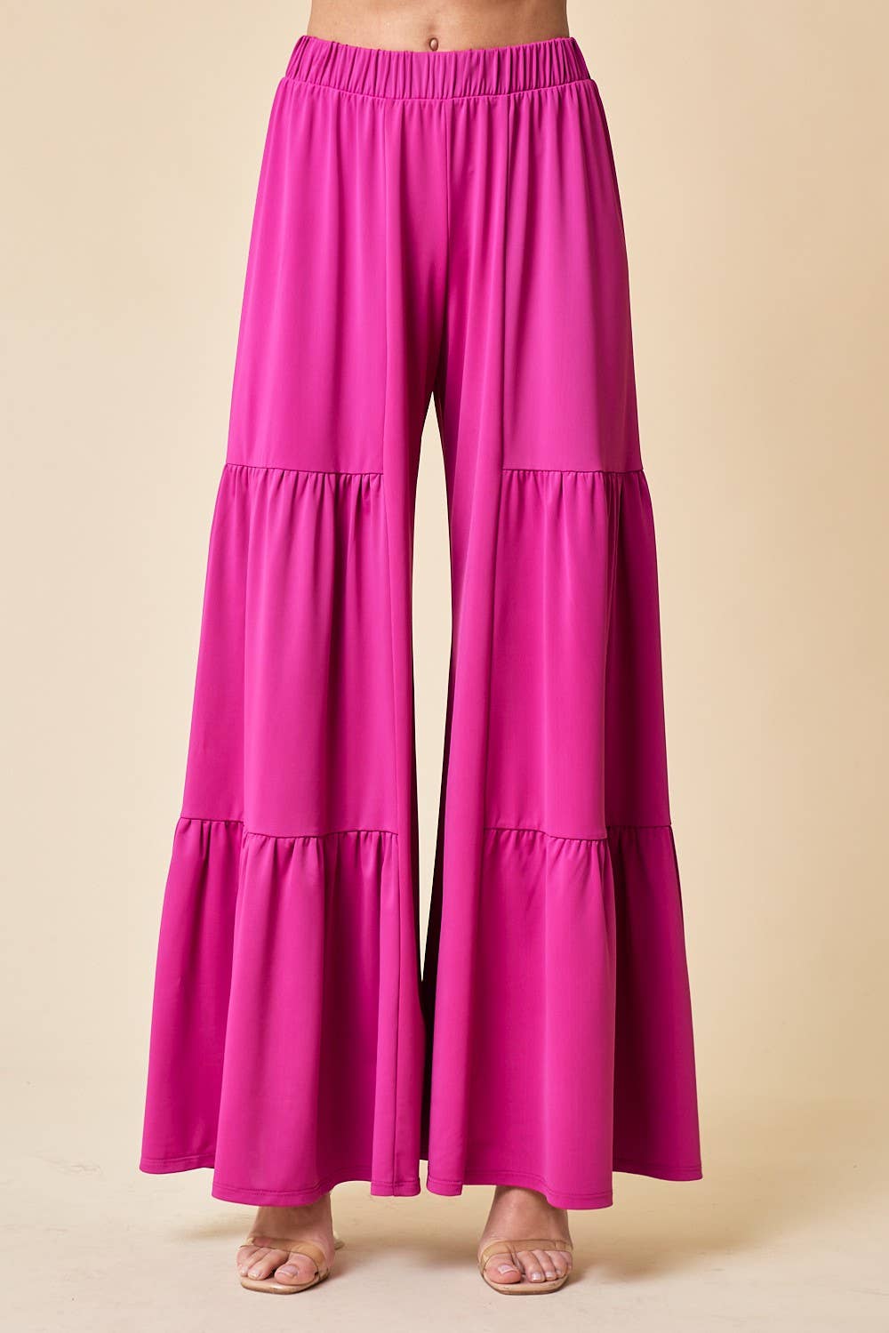 Wisteria Lane HOT PINK TIERED STRETCHTY YOGA PALAZZO PANTS