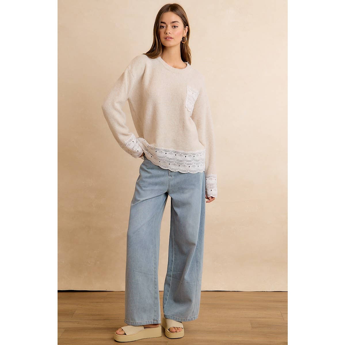 NEW WOMEN CROCHET N LACE BIBI SWEATER