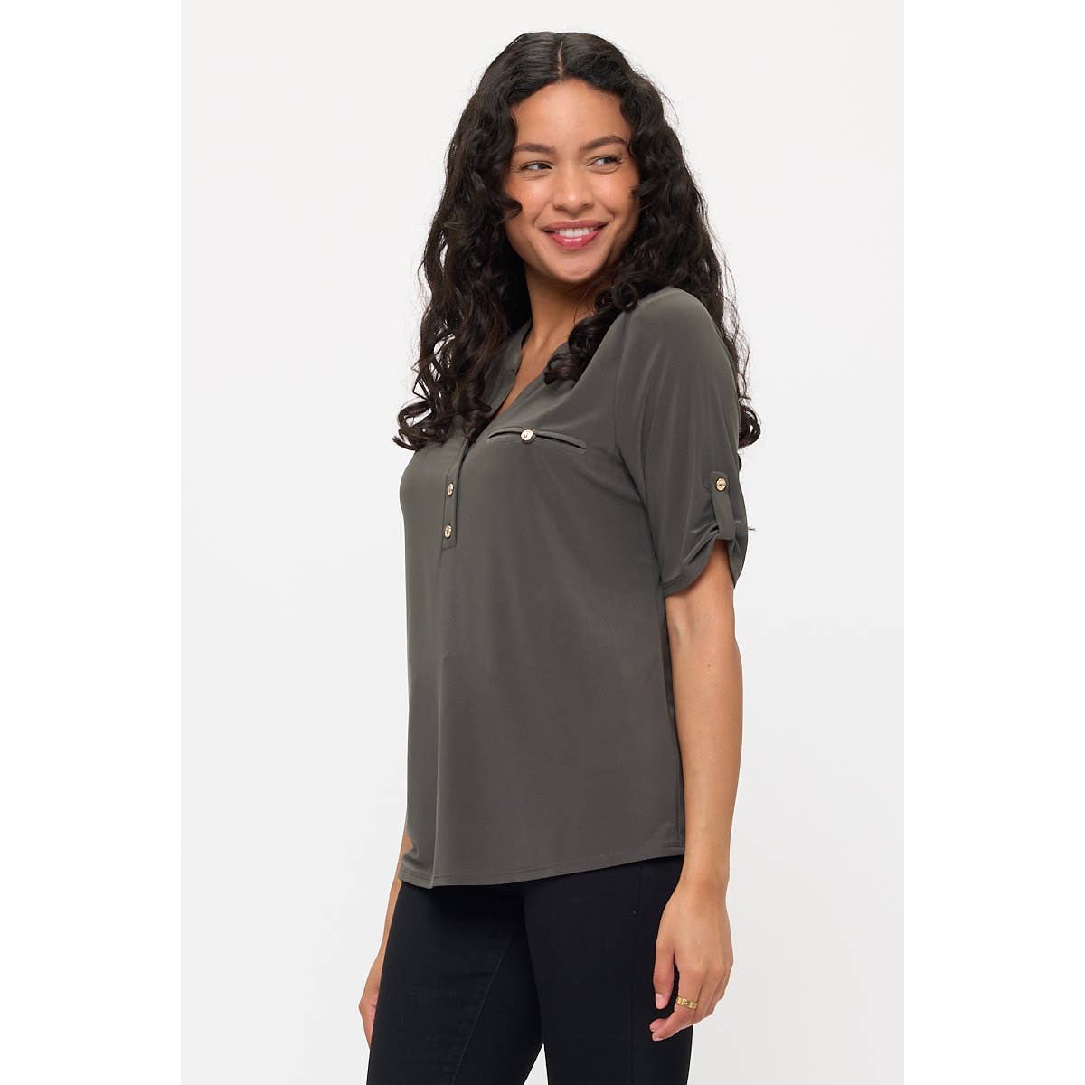 ITY HALF PLACKET FAUX POCKET SHIRT