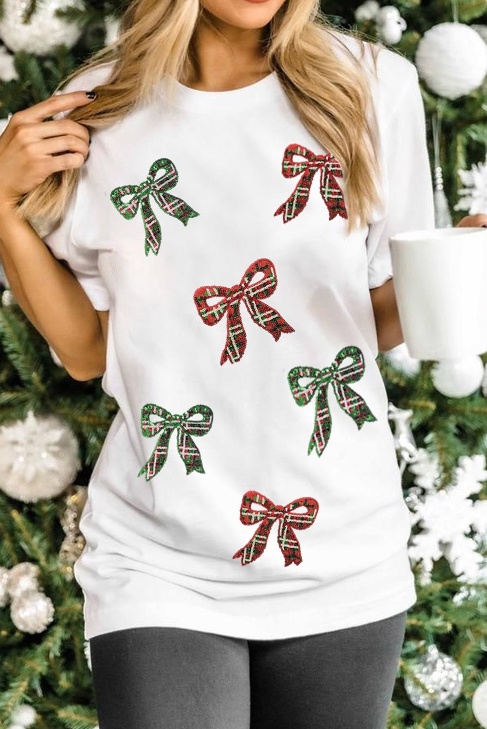 Festive Christmas Sequin Bow Tee