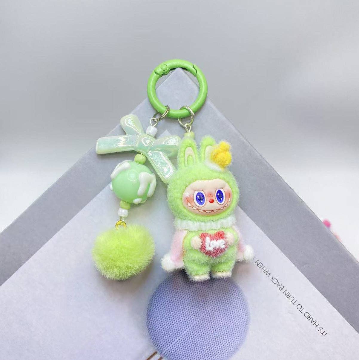 Labubu love heart flocking keychain Valentine's gift